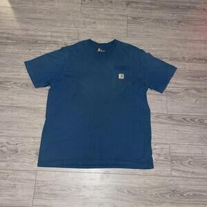 Carhartt Shirt Mens XL Short Sleeve Crew Neck Pocket Blue Work Great Condition